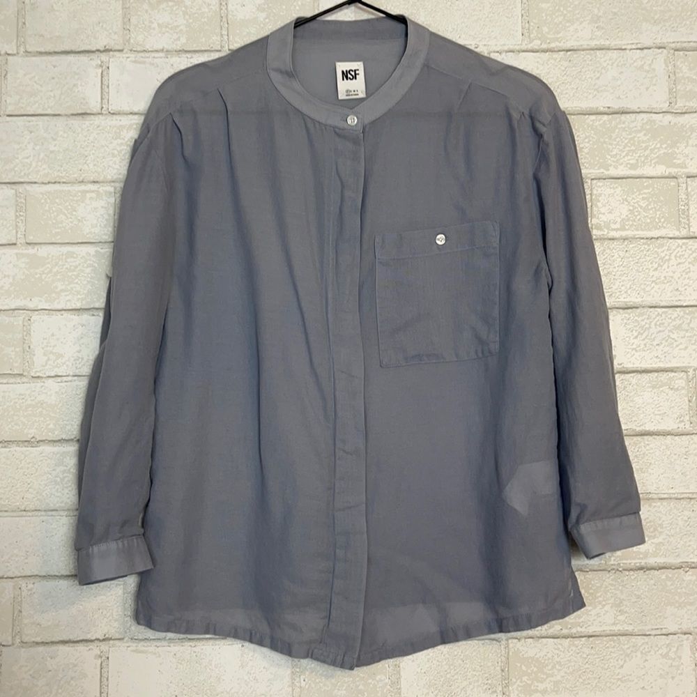 NSF Slate Gray Mandarin Collar Button Down Blouse XS - Picture 2 of 6